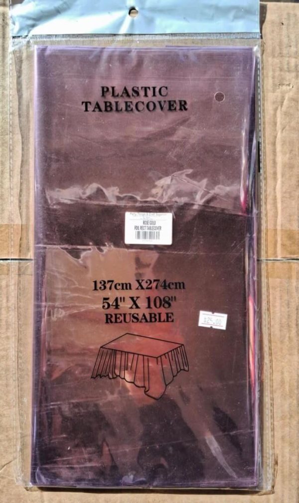 Metallic Foil Rectangle Disposable Table Cover - Rose Gold - Image 2