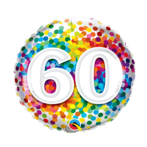 Rainbow Confetti 60th Foil Balloon – 18 inches