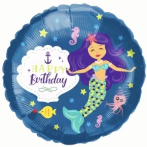 Std HBD Blue Mermaid Foil Balloon