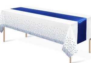 Blue Runner/White Blue Dots Rectangle 54″X108″ Plastic Table Cover