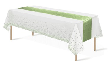 Green Runner/White Green Dots Rectangle 54’X108″ Plastic Table Cover