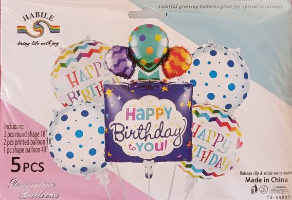 Happy Birthday Stripes Foil Balloon Kit 5ct