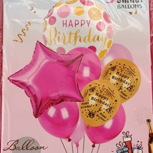 Happy Birthday Pink and Gold Dots Foil Balloon Kit 5ct