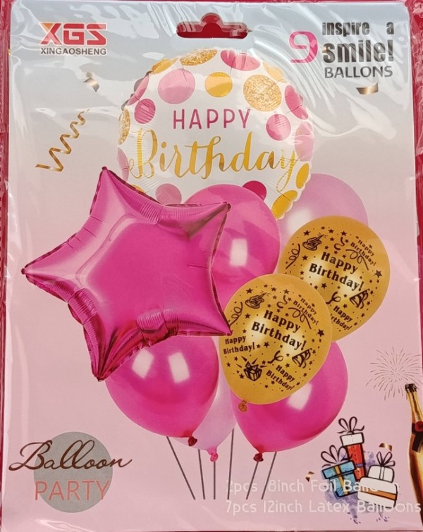 Happy Birthday Pink and Gold Dots Foil Balloon Kit 5ct