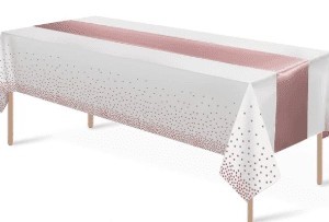 Rose Gold Runner/White Rose Gold Dots Rectangle Plastic 54″X108″ Table Cover