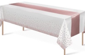 Rose Gold Runner/White Rose Gold Dots Rectangle Plastic 54″X108″ Table Cover