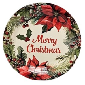 Merry Christmas Poinsettia Paper Plates 10″ – 12ct