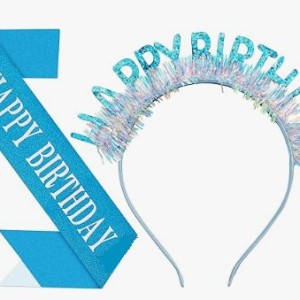 Happy Birthday Headband and Sash – Glitter Blue