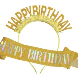Happy Birthday Headband and Sash – Glitter Gold