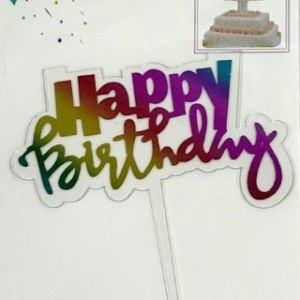Rainbow Acrylic Happy Birthday Script Cake Topper