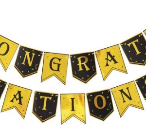 Congratulations Fish Tail Banner – Black and Gold