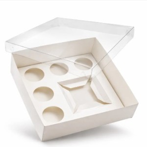 White Bento Cake Box with Clear Lid – 5 Cupcake Cavities