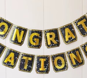 Congratulations Confetti Banner – Black and Gold