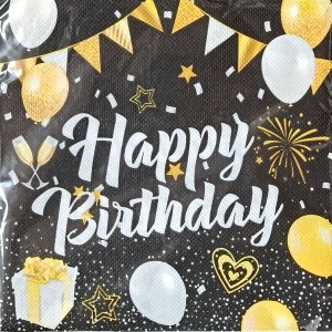 Happy Birthday Balloons Lunch Napkins 20ct – Black