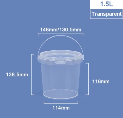 Clear Food Grade Bucket with Lid - 1500ml - Image 2