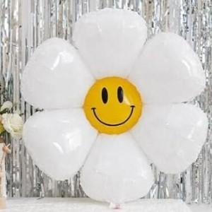 White Smiling Daisy Flower Foil Balloon