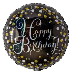 Happy Birthday Black/Gold Sparkle – 18 inches