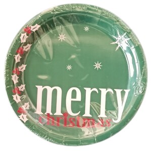 Merry Christmas Holly Green Paper Lunch Plates 10ct