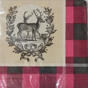 Merry Christmas Reindeer Plaid Lunch Napkin 20ct