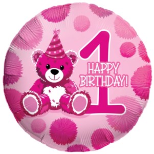 18″ First Happy Birthday Bear Foil Balloon – Pink