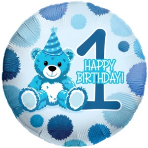 18″ First Happy Birthday Bear Foil Balloon – Blue