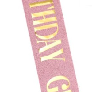Birthday Girl Sash – Holographic Pink and Gold